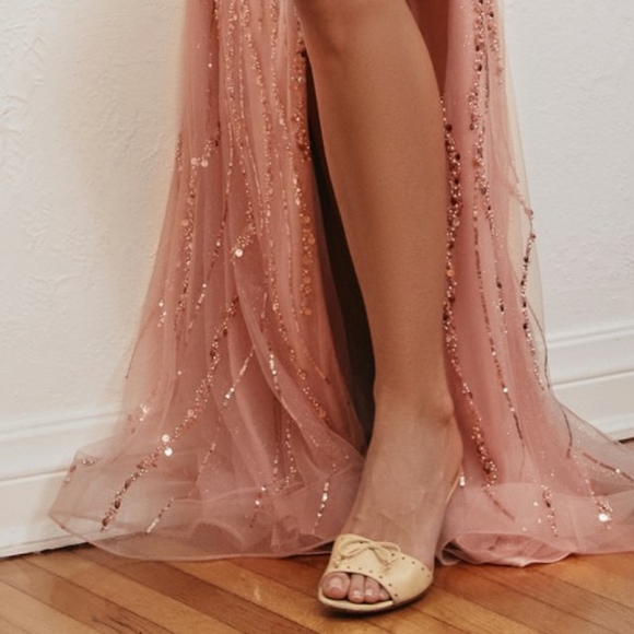 Pink,Red,green,blue,black,gold, Off the shoulder long sequin gown with leg slit - Picture 4 of 14